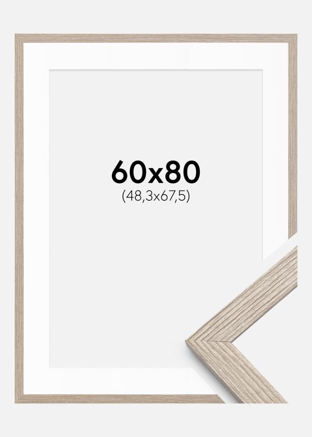 Ramme Stilren Greige Eg 60x80 cm - Passepartout Hvid 49,3x68,5 cm