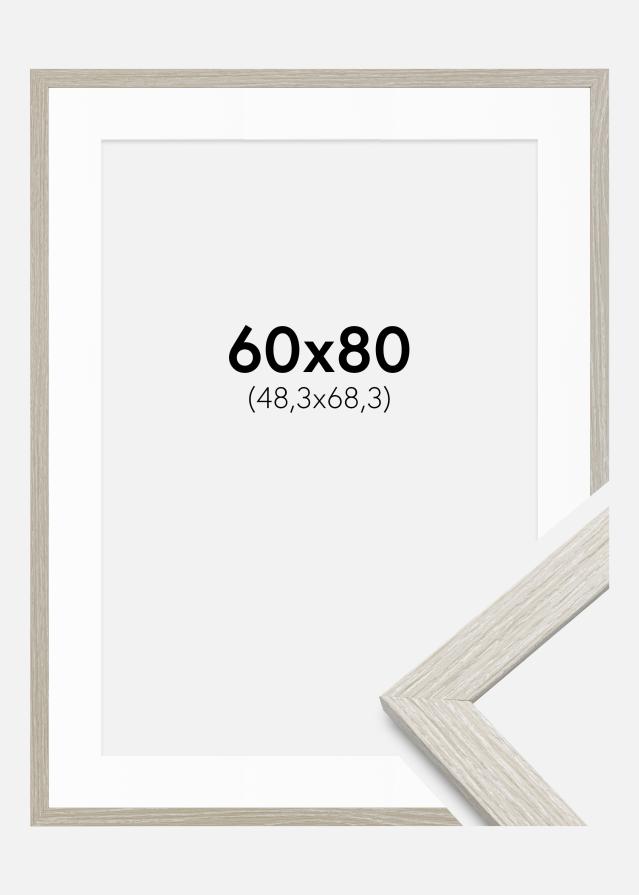 Ramme Stilren lysegrå Eg 60x80 cm - Passepartout Hvid 49,3x69,3 cm