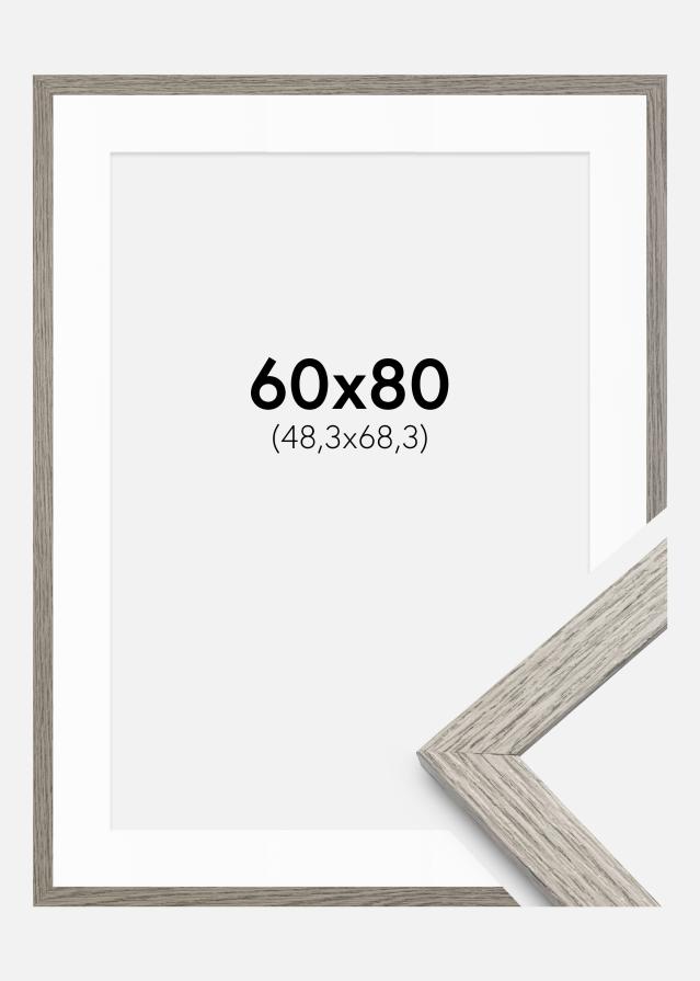 Ramme Stilren grå Eg 60x80 cm - Passepartout Hvid 49,3x69,3 cm