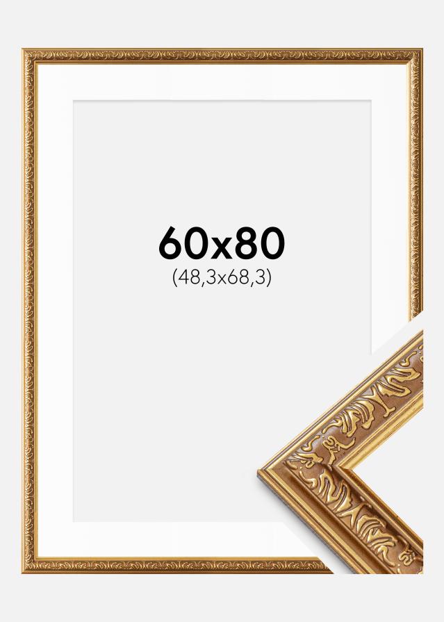 Ramme Swirl Guld 60x80 cm - Passepartout Hvid 49,3x69,3 cm