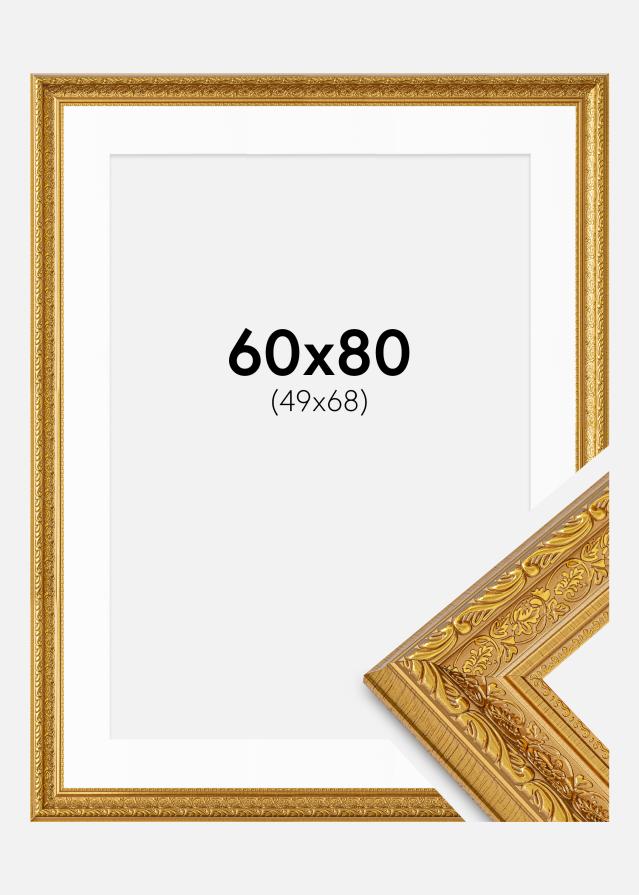 Ramme Ornate Guld 60x80 cm - Passepartout Hvid 50x69 cm