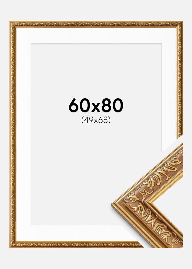 Ramme Swirl Guld 60x80 cm - Passepartout Hvid 50x69 cm