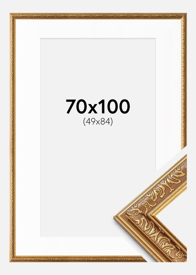 Ramme Swirl Guld 70x100 cm - Passepartout Hvid 50x85 cm