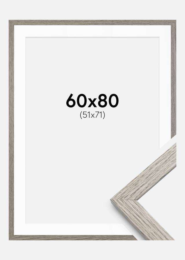Ramme Stilren grå Eg 60x80 cm - Passepartout Hvid 52x72 cm