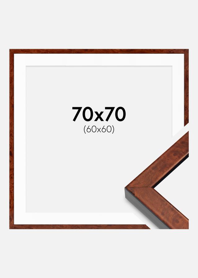 Ramme Hermes valnød 70x70 cm - Passepartout Hvid 61x61 cm