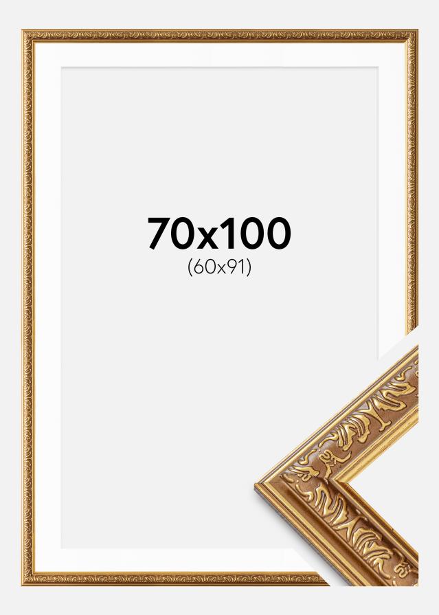 Ramme Swirl Guld 70x100 cm - Passepartout Hvid 61x92 cm