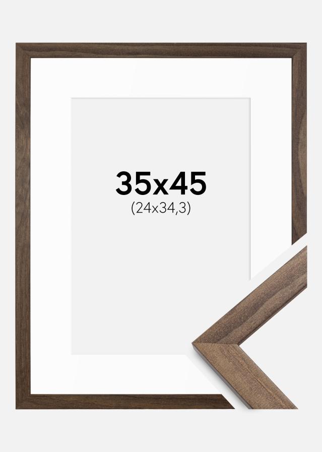 Ramme Stilren Valnød 35x45 cm - Passepartout Hvid B4 250x353 mm