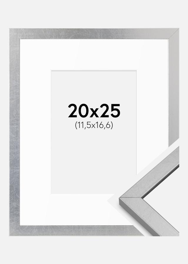 Ramme Minerva Sølv 20x25 cm - Passepartout Hvid B6 125x176 mm