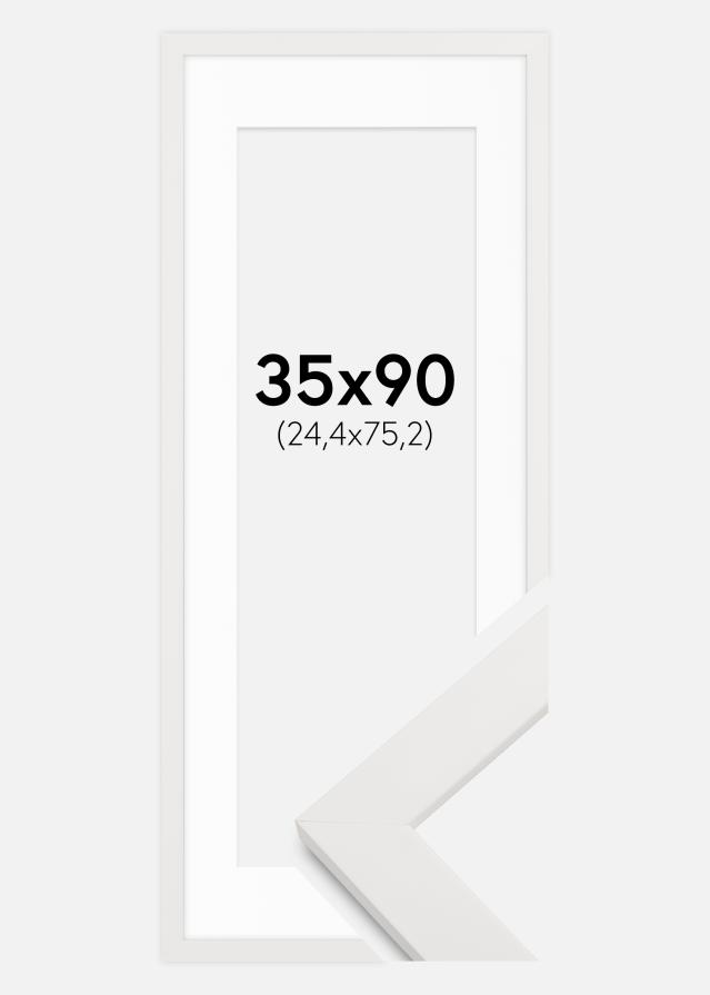 Ramme hvid træ 35x90 cm - Passepartout Hvid 10x30 inches