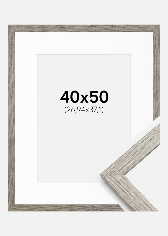 Ramme Stilren Grå Eg 40x50 cm - Passepartout Hvid 11x15 inches