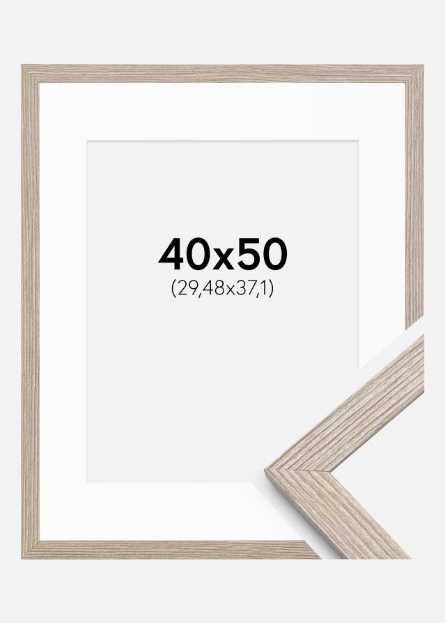 Ramme Stilren Greige Eg 40x50 cm - Passepartout Hvid 12x15 inches