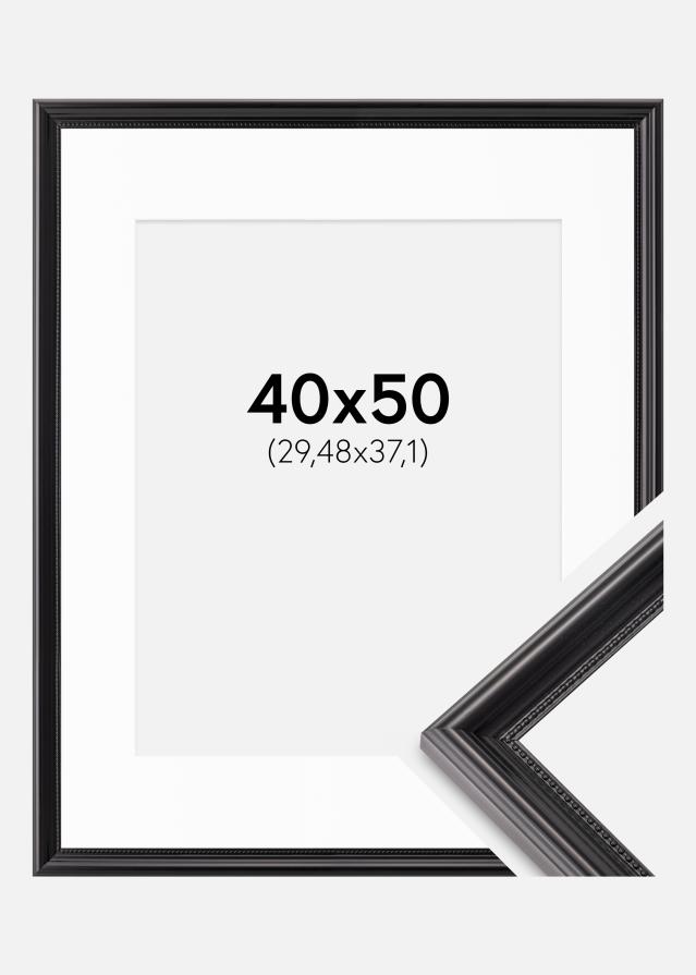 Ramme Gala Sort 40x50 cm - Passepartout Hvid 12x15 inches