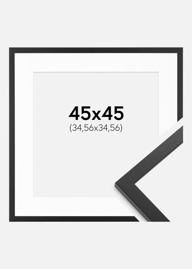 Ramme Trendy Sort 45x45 cm - Passepartout Hvid 14x14 inches