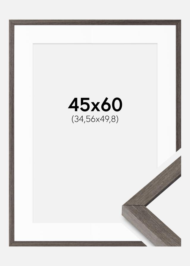 Ramme Ares grå Eg 45x60 cm - Passepartout Hvid 14x20 inches