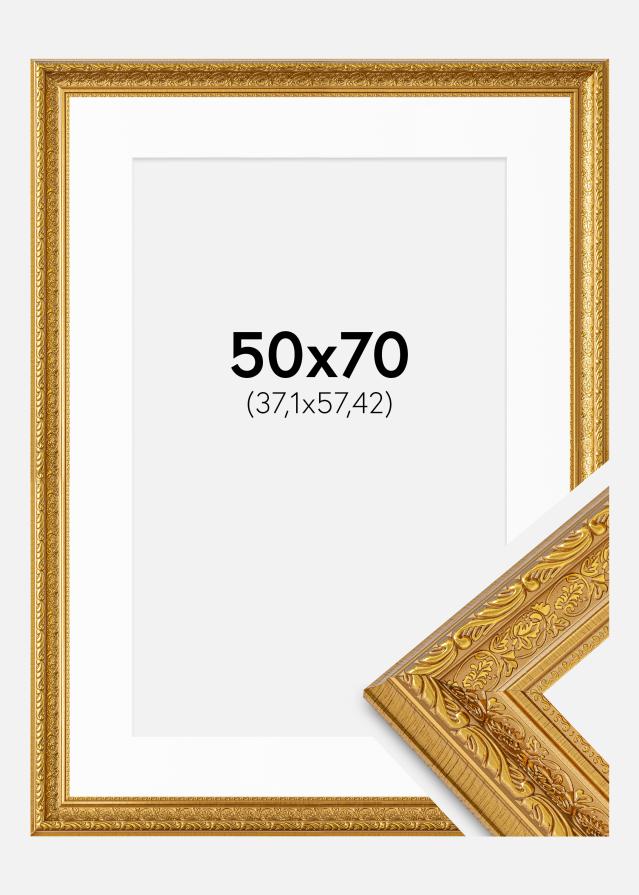 Ramme Ornate Guld 50x70 cm - Passepartout Hvid 15x23 inches
