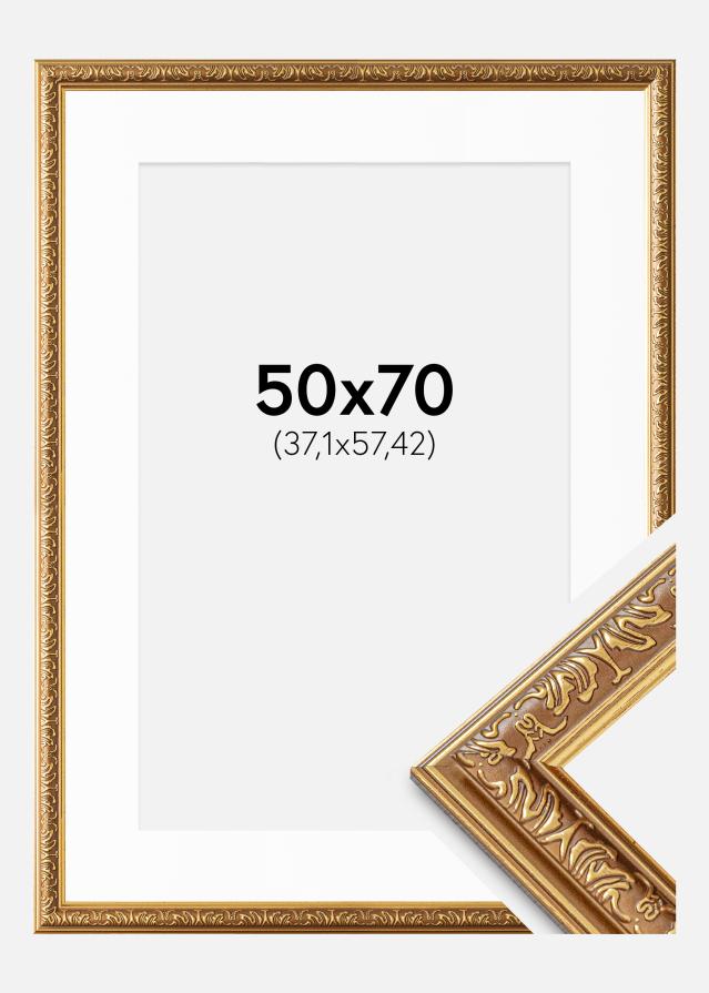 Ramme Swirl Guld 50x70 cm - Passepartout Hvid 15x23 inches