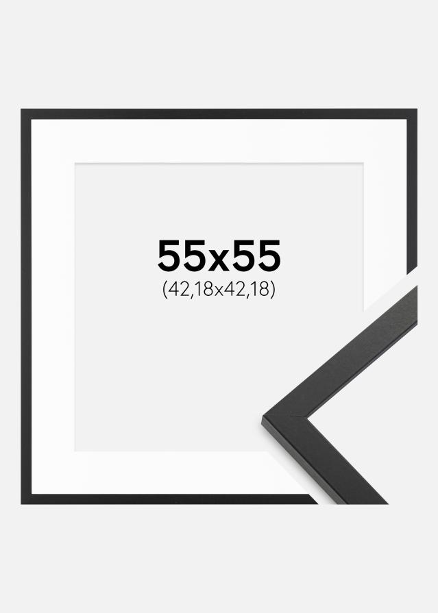 Ramme Trendy Sort 55x55 cm - Passepartout Hvid 17x17 inches