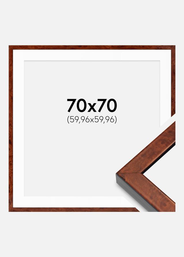Ramme Hermes valnød 70x70 cm - Passepartout Hvid 24x24 inches