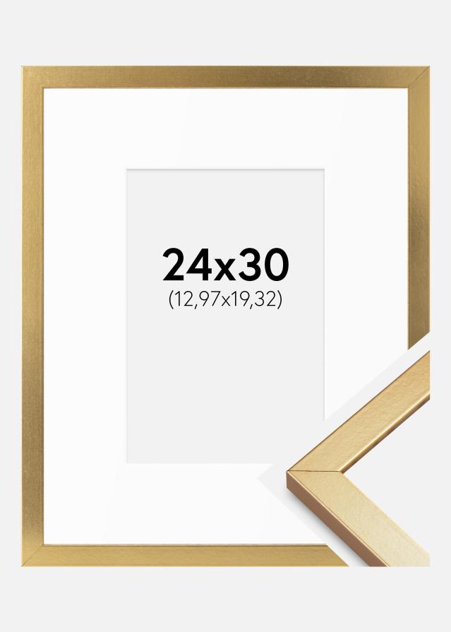 Ramme Minerva Guld 24x30 cm - Passepartout Hvid 5,5x8 inches