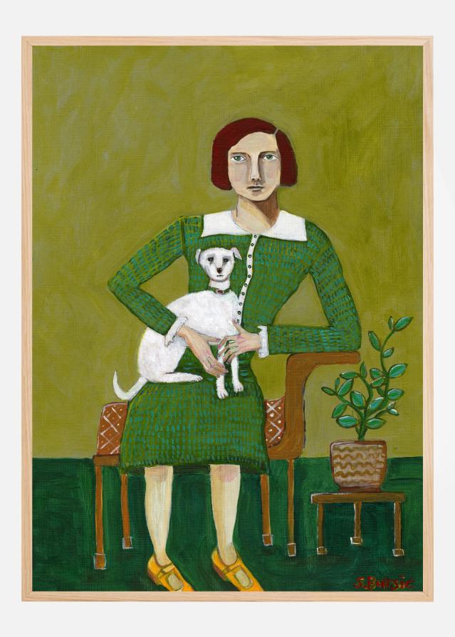 Vintage Lady with her white dog Plakat