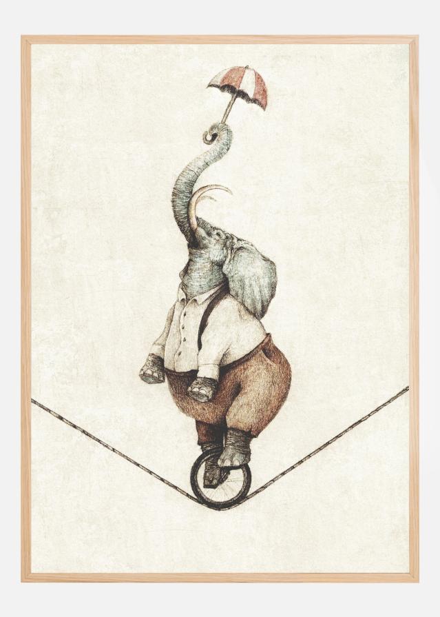 Unicycle While Holding An Umbrella Plakat