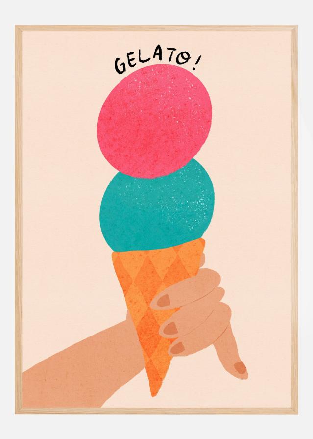 Gelato Strawberry and Bubblegum Italy Ice Cream Typography Plakat