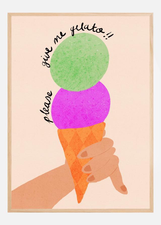 Please Give Me Gelato Ice Cream Typography Blueberry and Mint Plakat