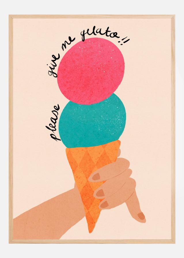 Please Give Me Gelato Ice Cream Typography Strawberry and Bubblegum Plakat