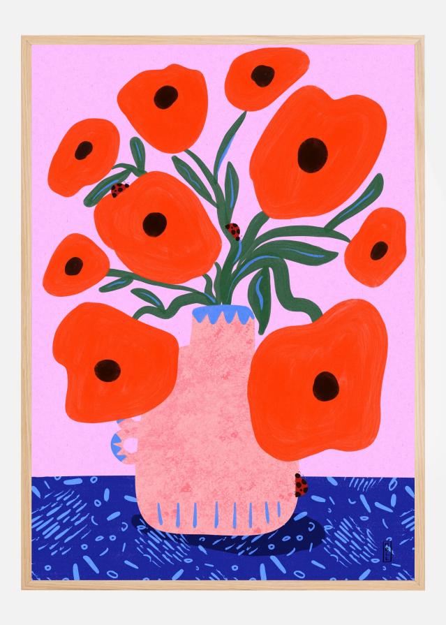 Red Poppies and Ladybirds Floral Plakat
