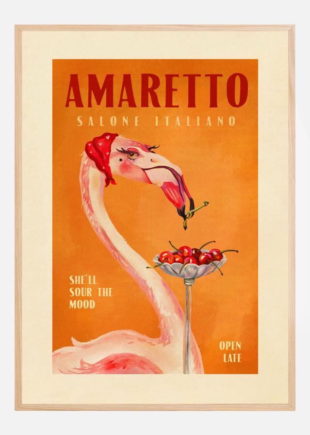 Amaretto Flamingo Art Deco Italian Cafe Travel Art Plakat