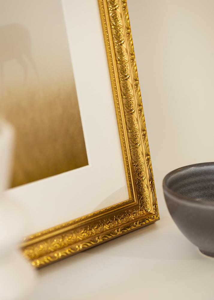 Ramme Ornate Guld 60x80 cm - Passepartout Hvid 20x27 inches