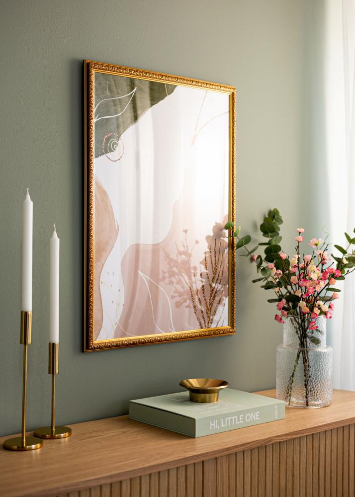 Ramme Swirl Guld 60x80 cm - Passepartout Hvid 50x70 cm