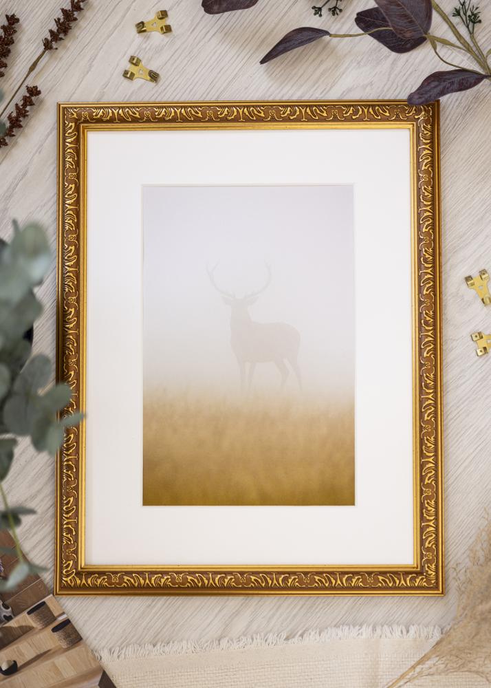 Ramme Swirl Guld 60x80 cm - Passepartout Hvid 50x70 cm