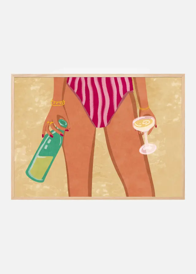 Girl with wine at the beach Plakat