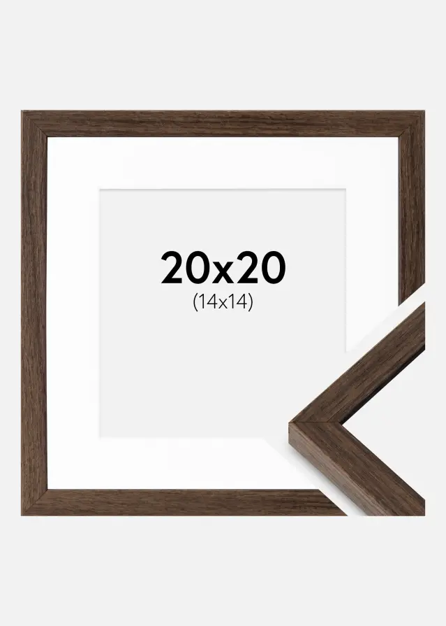 Ramme Ares Valnød 20x20 cm - Passepartout Hvid 15x15 cm