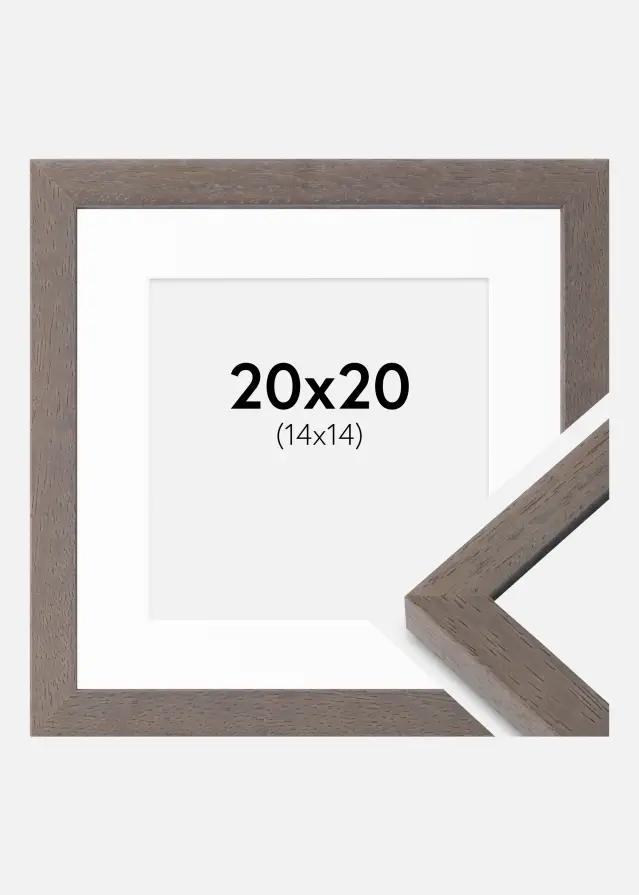 Ramme Hermes Grå 20x20 cm - Passepartout Hvid 15x15 cm
