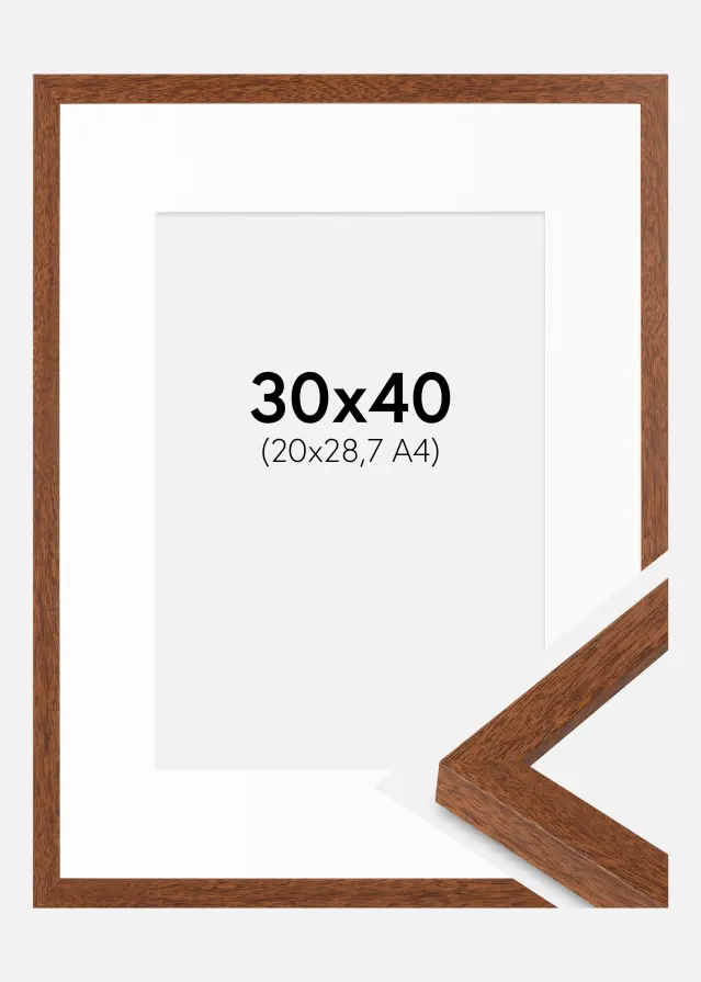 Ramme Modern varmt Brun 30x40 cm - Passepartout Hvid 21x29,7 cm