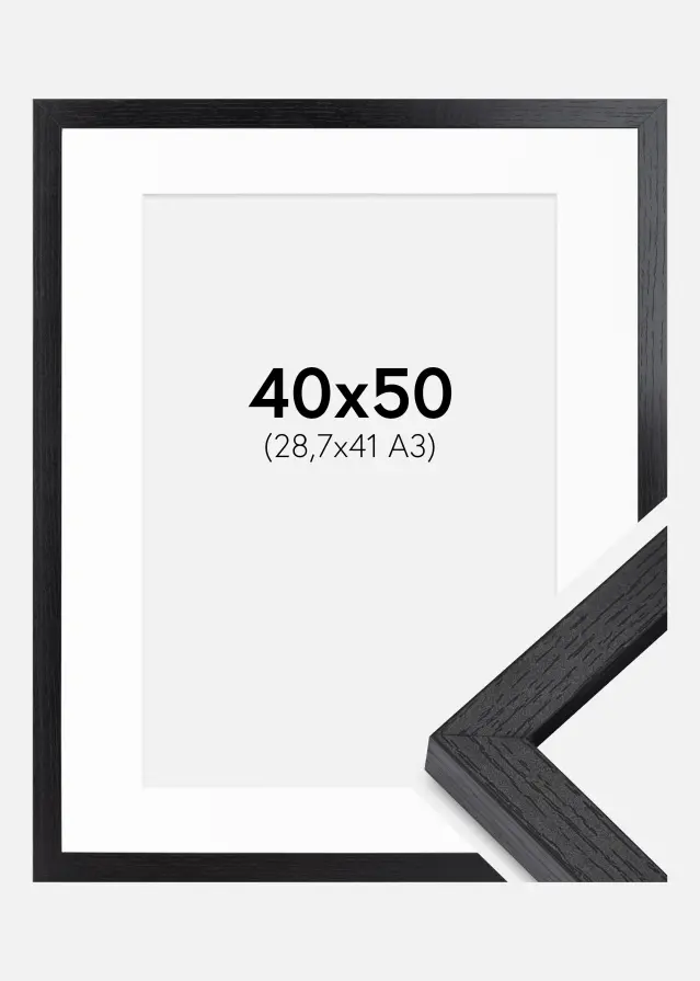 BGA Kasseramme Sort 40x50 cm - Passepartout Hvid 29,7x42 cm
