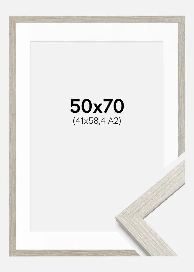 Ramme Stilren lysegrå Eg 50x70 cm - Passepartout Hvid 42x59,4 cm