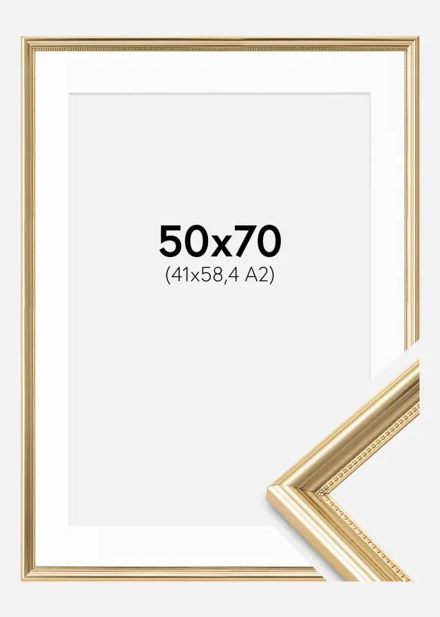 Ramme Gala Guld 50x70 cm - Passepartout Hvid 42x59,4 cm (A2)