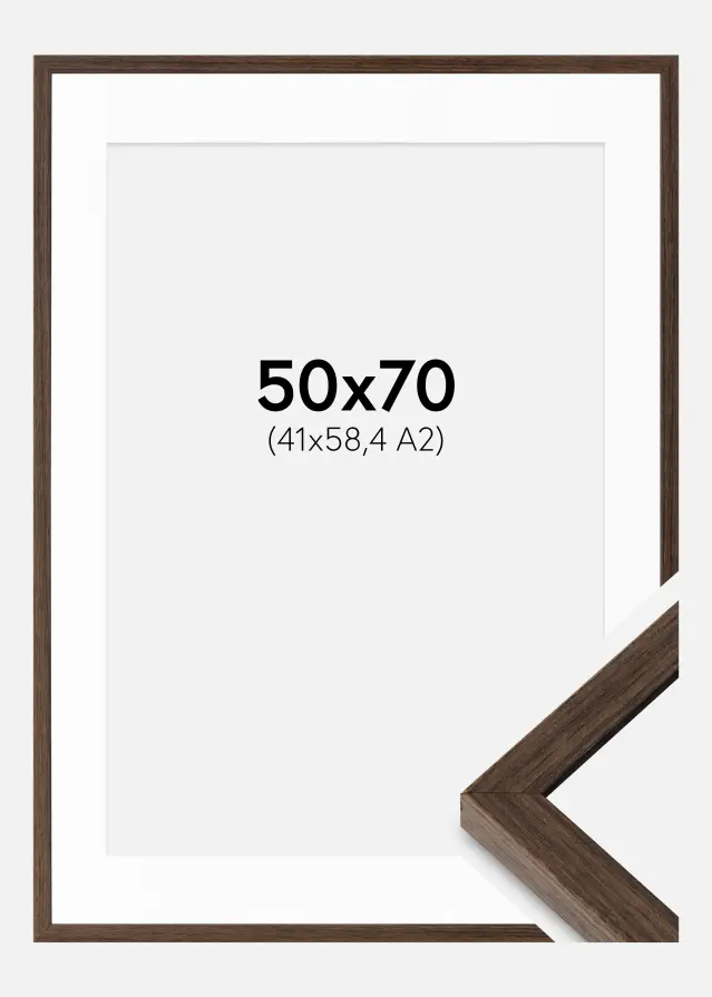 Ramme Ares Valnød 50x70 cm - Passepartout Hvid 42x59,4 cm