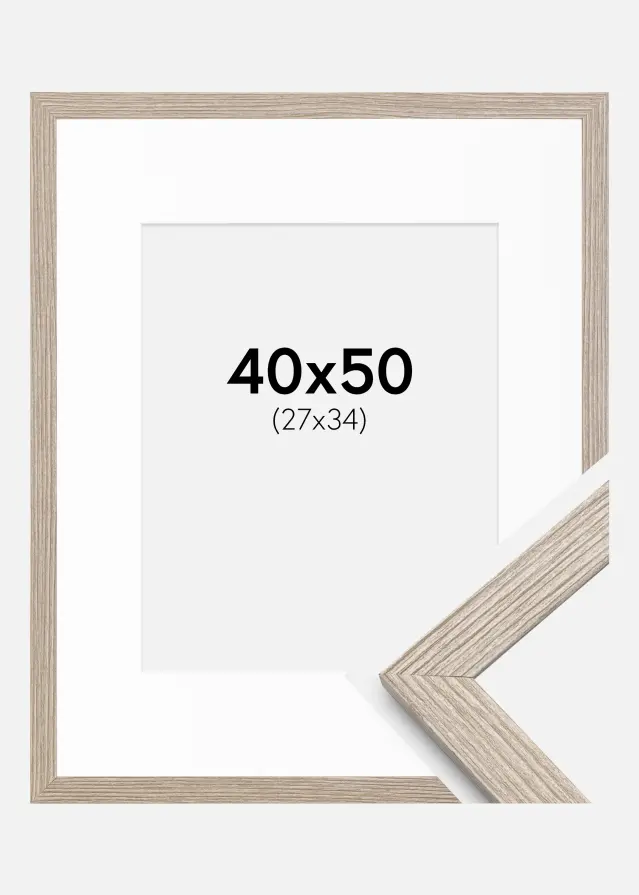 Ramme Stilren Greige Eg 40x50 cm - Passepartout Hvid 28x35 cm