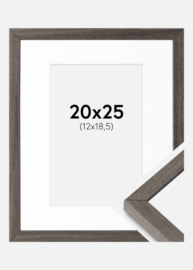 Ramme Ares Grå Eg 20x25 cm - Passepartout Hvid 13x19,5 cm