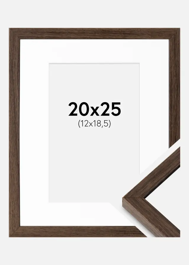 Ramme Ares Valnød 20x25 cm - Passepartout Hvid 13x19,5 cm