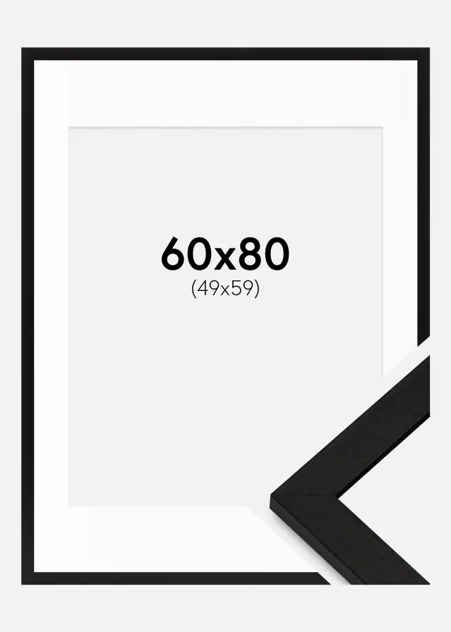 Ramme BGA Classic Sort 60x80 cm - Passepartout Hvid 50x60 cm