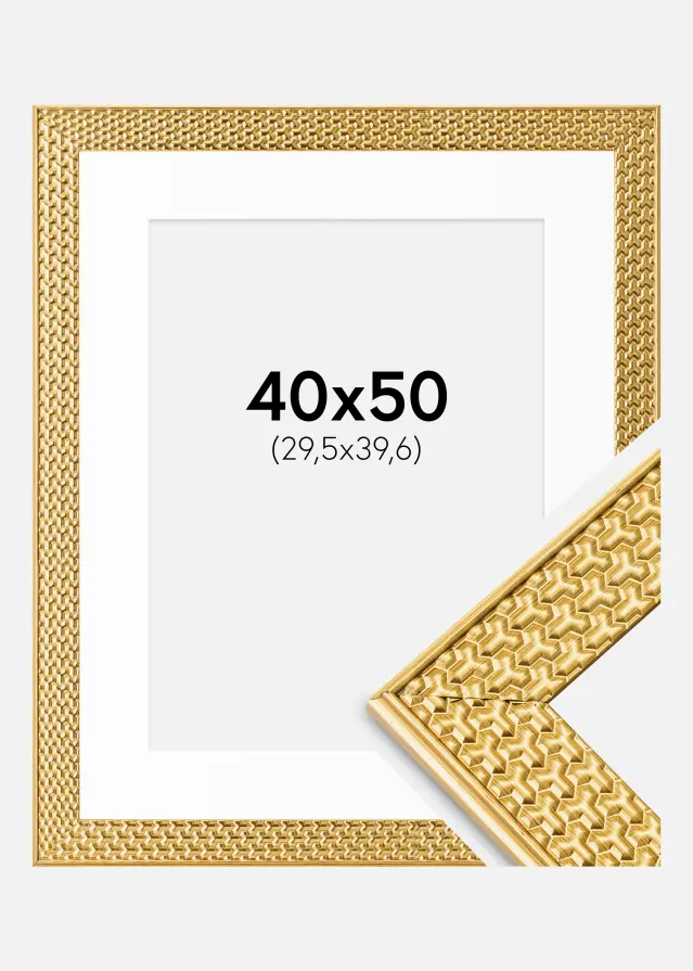 Ramme Grace Guld 40x50 cm - Passepartout Hvid 12x16 inches
