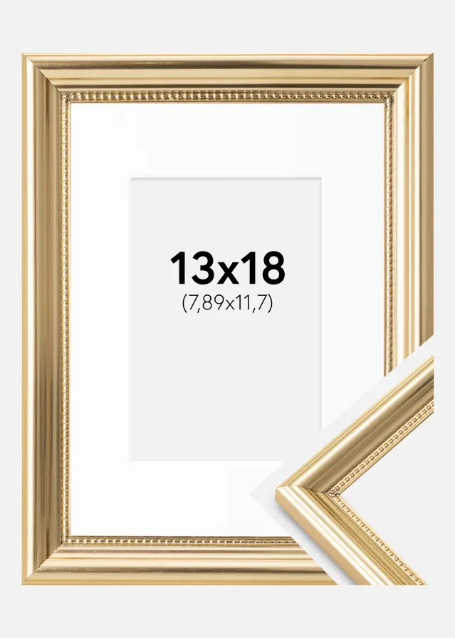 Ramme Gala Guld 13x18 cm - Passepartout Hvid 3,5x5 inches
