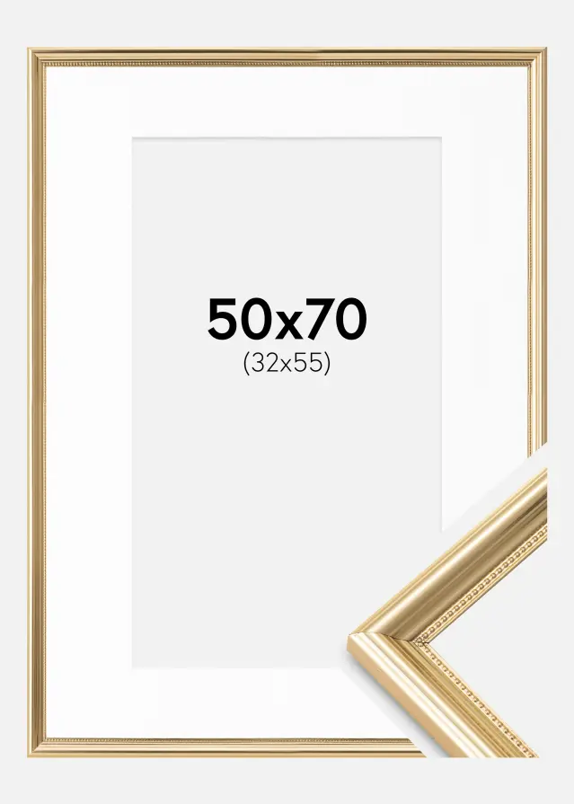 Ramme Gala Guld 50x70 cm - Passepartout Hvid 33x56 cm