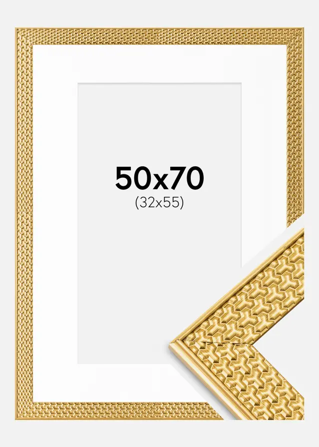 Ramme Grace Guld 50x70 cm - Passepartout Hvid 33x56 cm