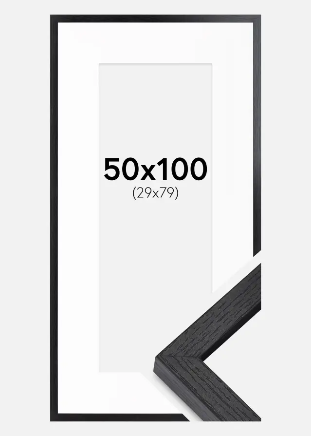 BGA Kasseramme Sort 50x100 cm - Passepartout Hvid 30x80 cm